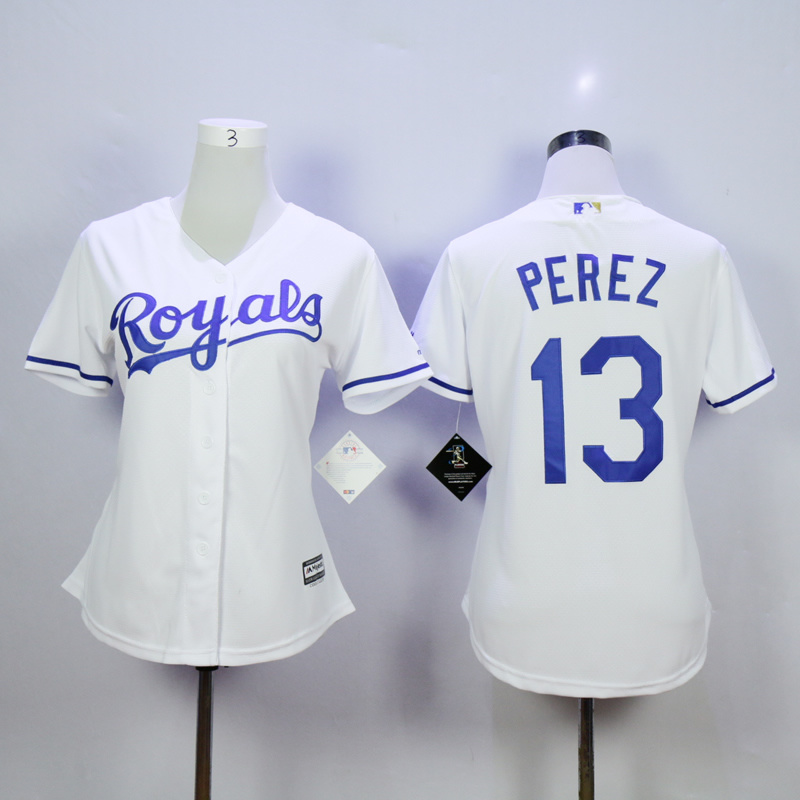 Women Kansas City Royals #13 Perez White MLB Jerseys